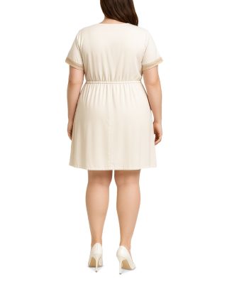 V Neck Lace Trim Short Sleeve Mini Dress