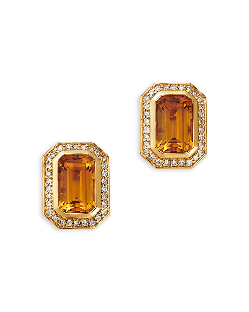 Bloomingdale's Fine Collection Citrine & Diamond Halo Stud Earrings in 14K Yellow Gold