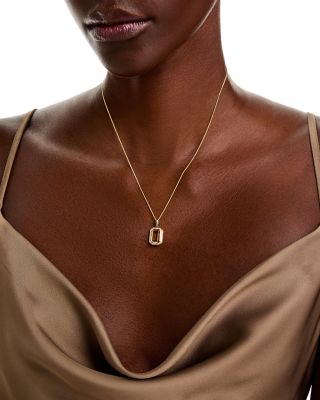 Citrine & Diamond Halo Pendant Necklace in 14K Yellow Gold, 18"