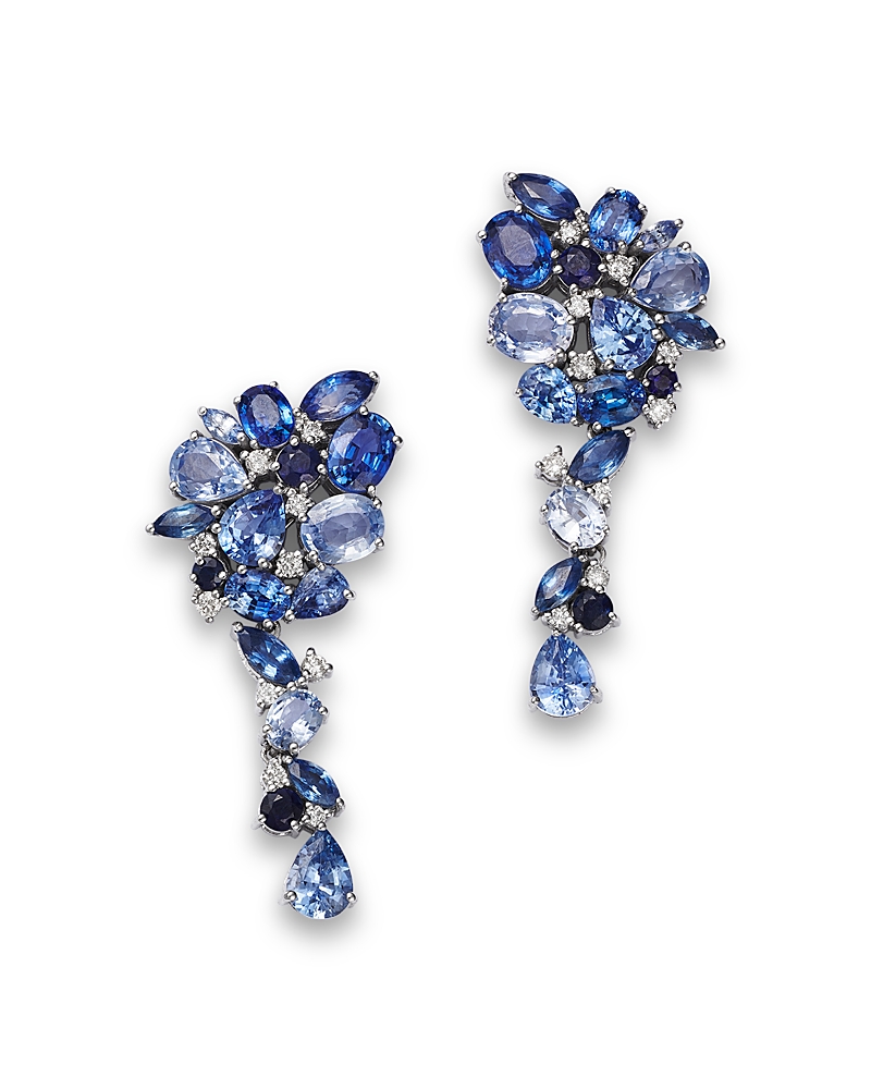 Bloomingdale's Fine Collection Blue Sapphire & Diamond Ombre Cluster Drop Earrings in 14K White Gold