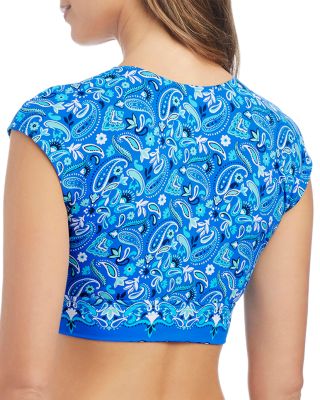 Tie Front Cap Sleeve Swim Top