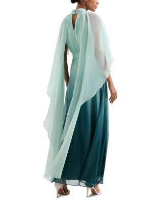 Aspen Teal Ombr&eacute; Cape Maxi Dress