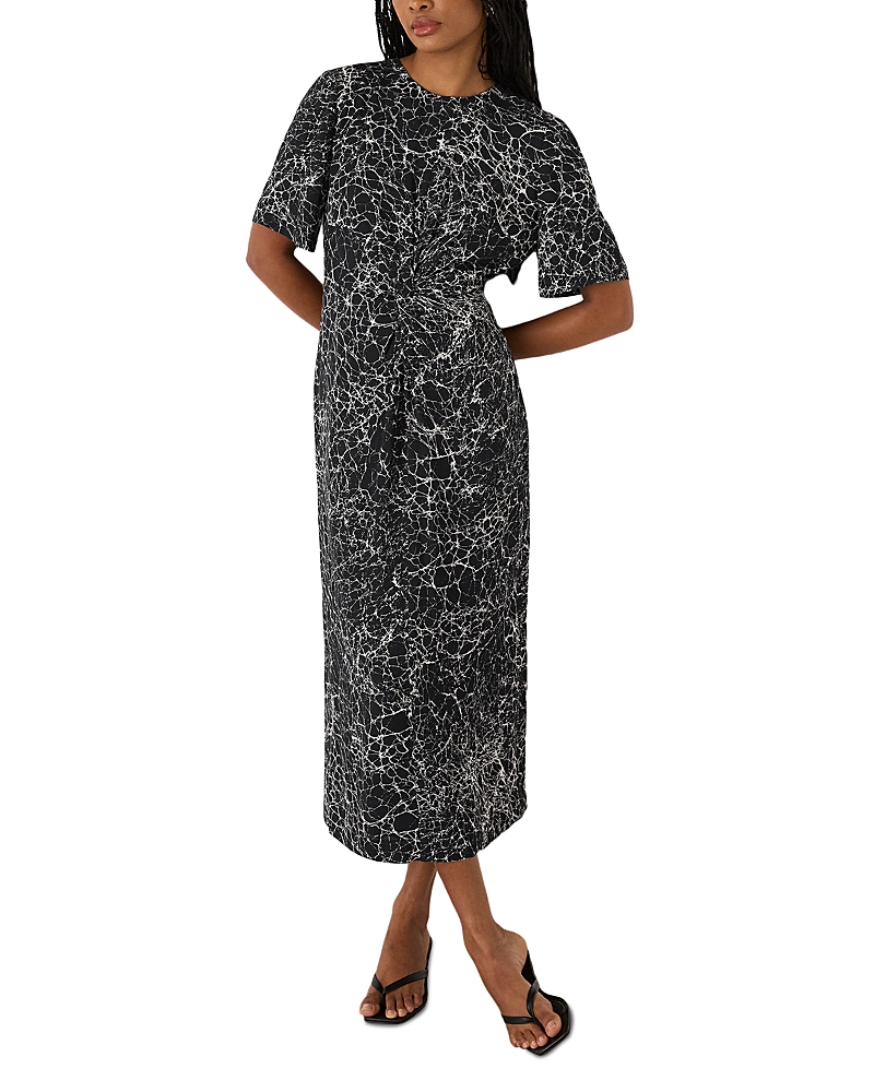 Whistles Crackle Print Twist Front Midi Dress