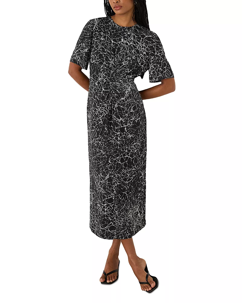 Whistles Crackle Print Twist Front Midi Dress