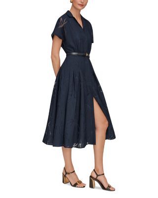 Short Sleeve Burnout Belted Shirt Dress