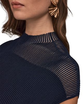 Sheer Panel Mock Neck Midi Sweater Dress