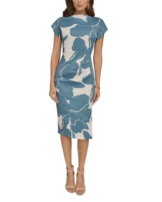 Printed Scuba Boat Neck Sheath Dress
