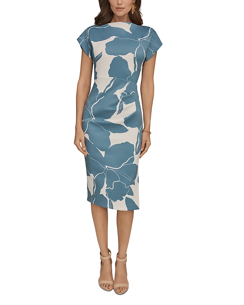 Donna Karan Printed Scuba Boat Neck Sheath Dress