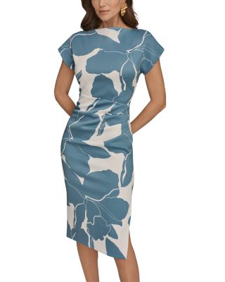 Printed Scuba Boat Neck Sheath Dress