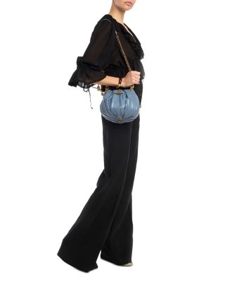 Pliss&eacute; Chain Shoulder Bag in Pleated Leather