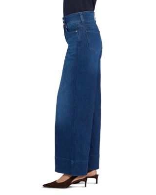 Petites Teresa High Rise Wide Leg Double Button Jeans in Deep Wave