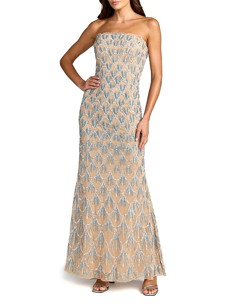 Mac Duggal Strapless Hand Beaded Mesh Mermaid Gown