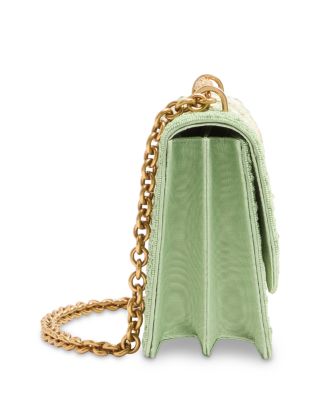 VLogo Raffia Flower & Beaded Green Shoulder Bag