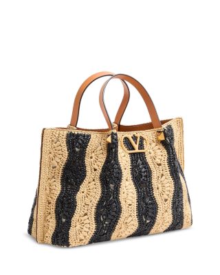 Medium Striped Raffia Tote Bag