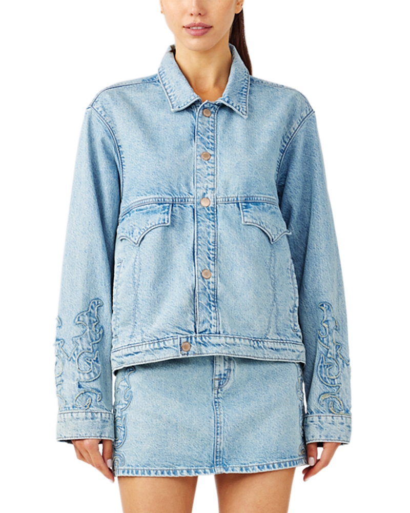 Triarchy Frida Boxy Western Jean Jacket in Moonwashed Ranchero Indigo