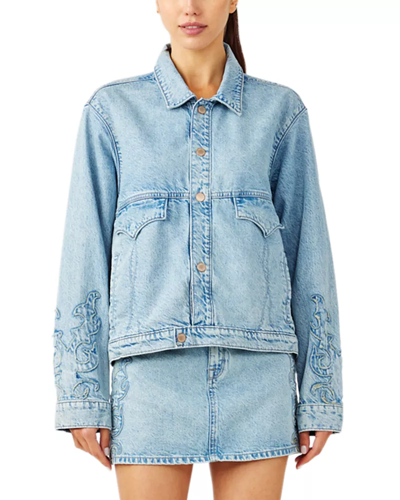 Triarchy Frida Boxy Western Jean Jacket in Moonwashed Ranchero Indigo