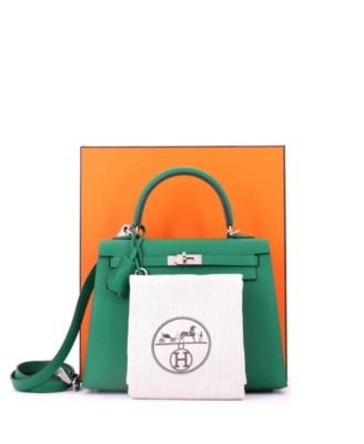 Kelly 25 Handbag Green Epsom with Palladium Hardware
