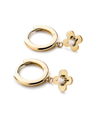 Solid Yellow Gold Mini Flower Drop Earrings