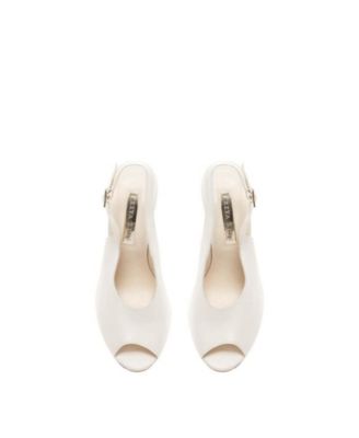  Women's Zara White Slingback Peep Toe Pearl Heel Sandal