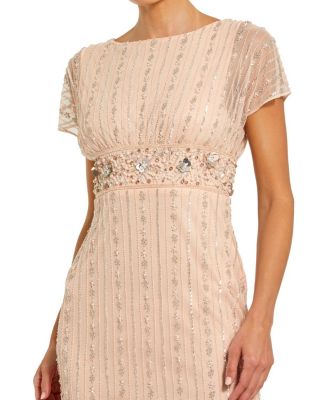  Beaded Blouson Column Gown