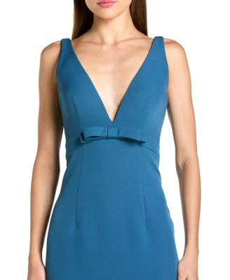  Crepe Sleeveless V Neck Mermaid Gown with Bow