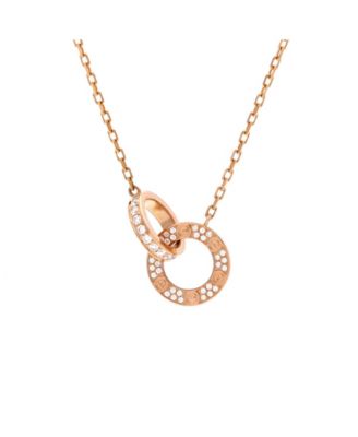 Love Interlocking Pave Necklace 18K Rose Gold and Diamonds, 16"