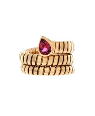  Serpenti Tubogas Double Wrap Ring 18K Gold with Tourmaline