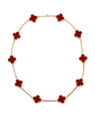  Vintage Alhambra 10 Motifs Necklace 18K Gold and Carnelian, 17"