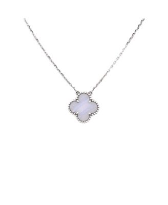  Vintage Alhambra Pendant Necklace 18K White Gold and Chalcedony, 16.25"