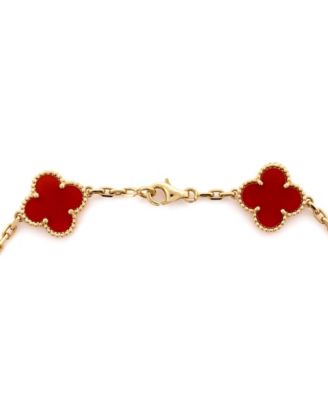  Vintage Alhambra 10 Motifs Necklace 18K Gold and Carnelian, 16.75"