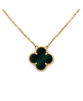 Vintage Alhambra Pendant Necklace 18K Gold and Malachite, 16.25"