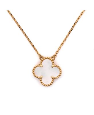  Vintage Alhambra Pendant Necklace 18K Gold and Mother of Pearl, 16.5"