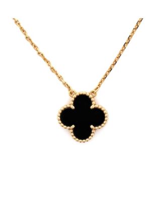  Vintage Alhambra Pendant Necklace 18K Gold and Onyx, 16.25"