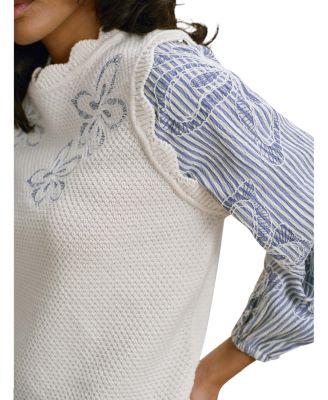  Women's Cotton Blend Striped Layered  Sweater