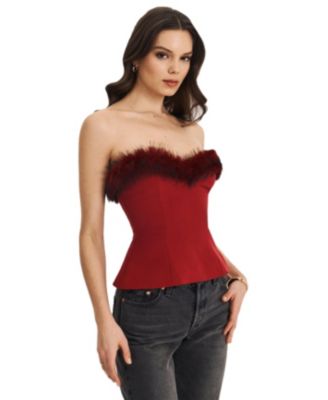  Ivette Faux Fur-Trimmed Peplum Top