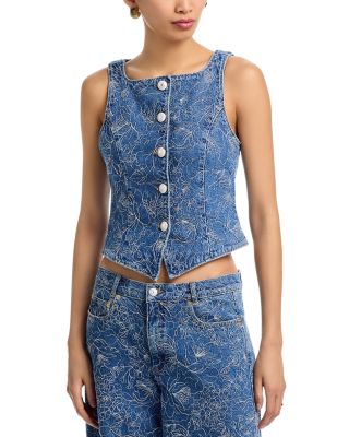 Garden Doodle Denim Vest
