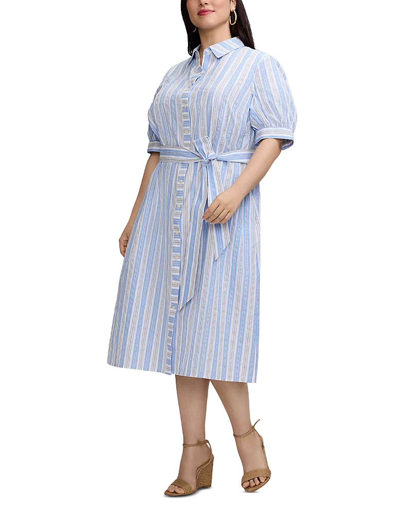 Foxcroft Plus Esther Elbow Sleeve Stripe Seersucker Dress
