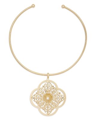 Laya Crystal Filigree Structured Pendant Necklace, 5.19" x 4.92"