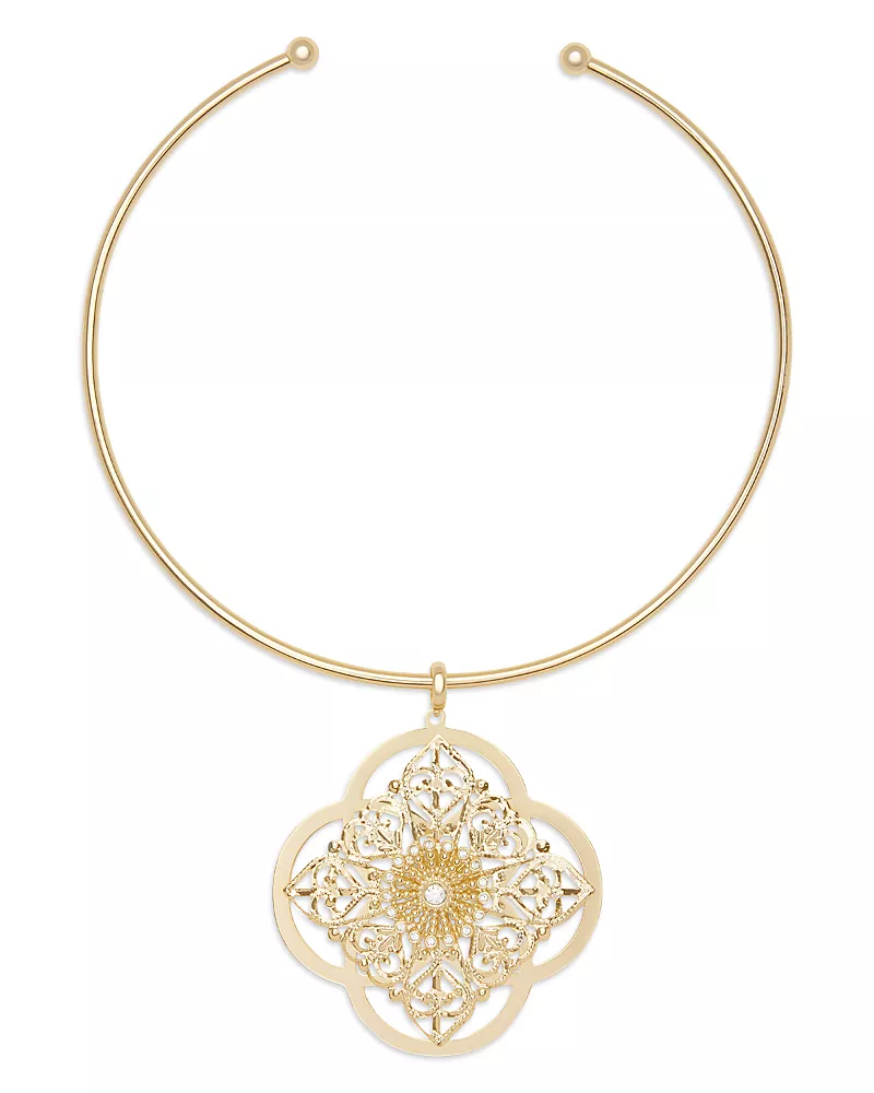 Ramy Brook Laya Crystal Filigree Structured Pendant Necklace, 5.19 x 4.92
