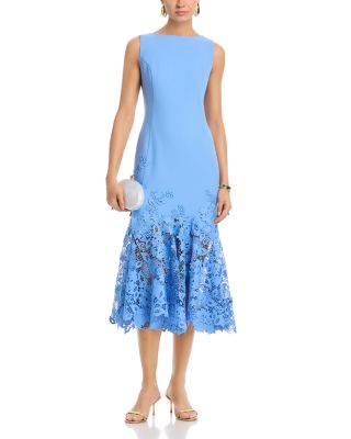 Sleeveless Porcelain Flowers Guipure Day Dress