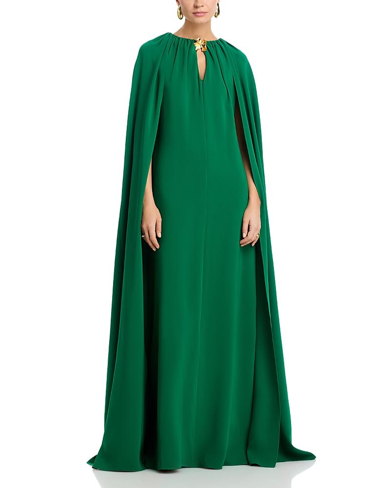 Oscar de la Renta Draped Sleeved Caftan with Brooch