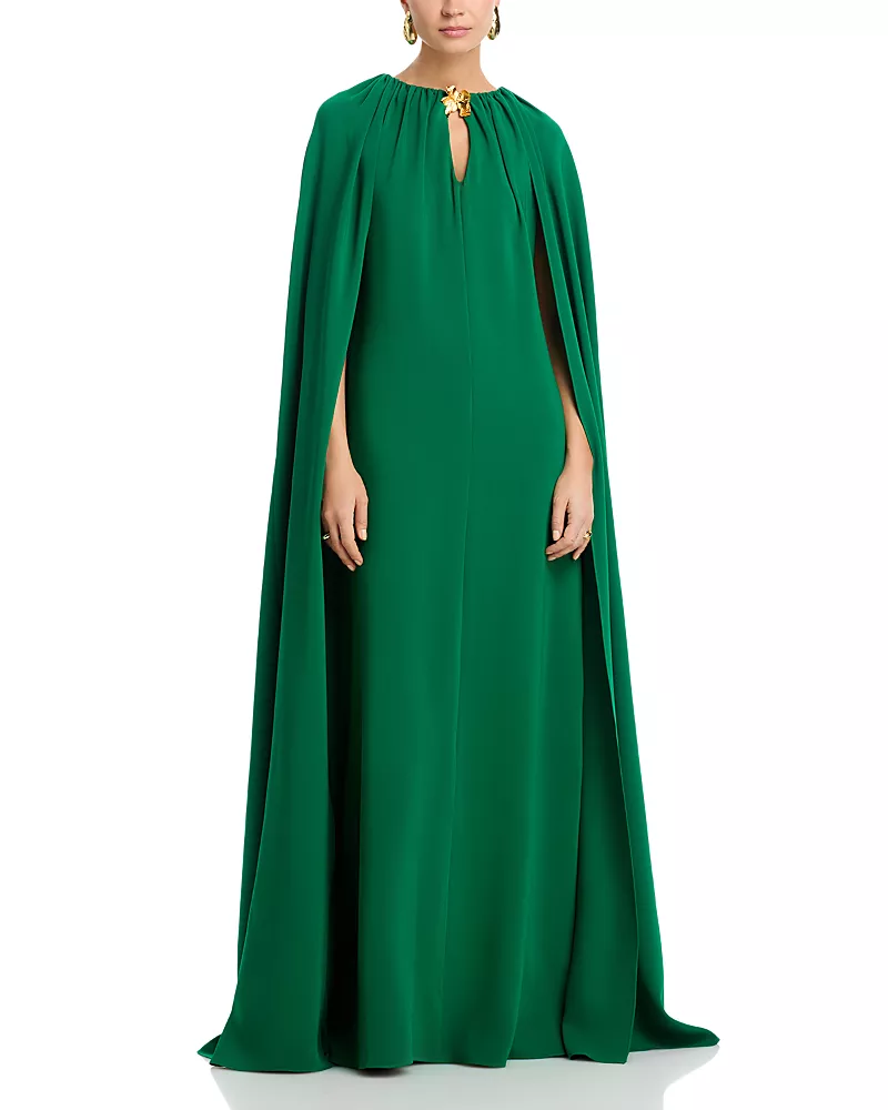 Oscar de la Renta Draped Sleeved Caftan with Brooch