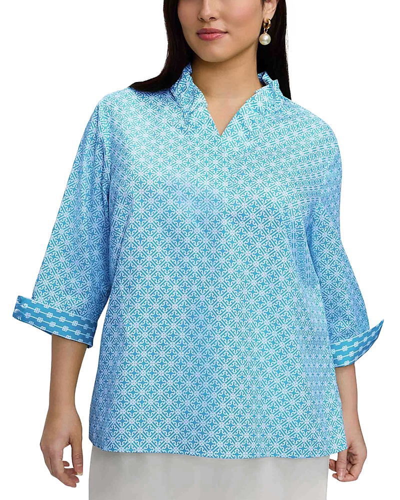 Foxcroft Plus Tammy 3/4 Sleeve Geo Lattice Shirt