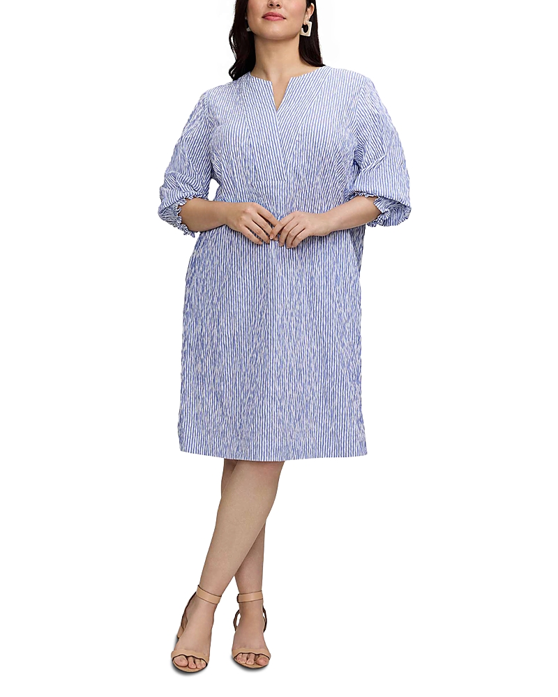 Foxcroft Plus Alicia Jacquard Dot Crinkle Dress