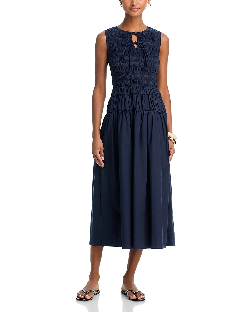 Moon River Shirred Waist Midi Dress