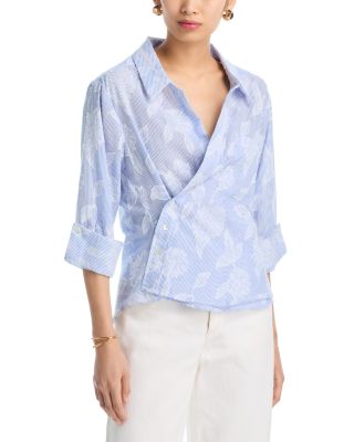 3/4 Sleeve Asymmetric Wrap Shirt