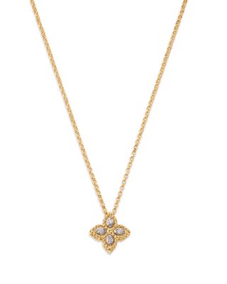 18K White & Yellow Gold Princess Flower Diamond Pendant Necklace, 16-18"