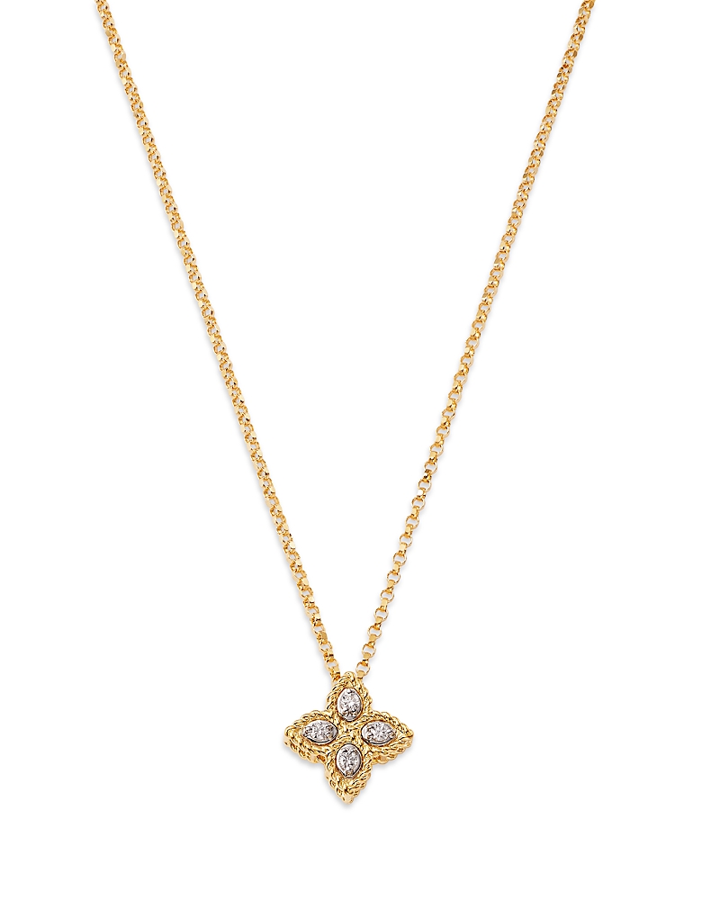 Roberto Coin 18K White & Yellow Gold Princess Flower Diamond Pendant Necklace, 16-18