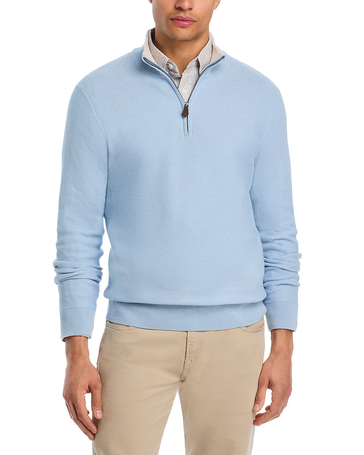 The Men's Store at Bloomingdale's Cotton Tipped Textured Birdseye Half Zip Sweater - Exclusive