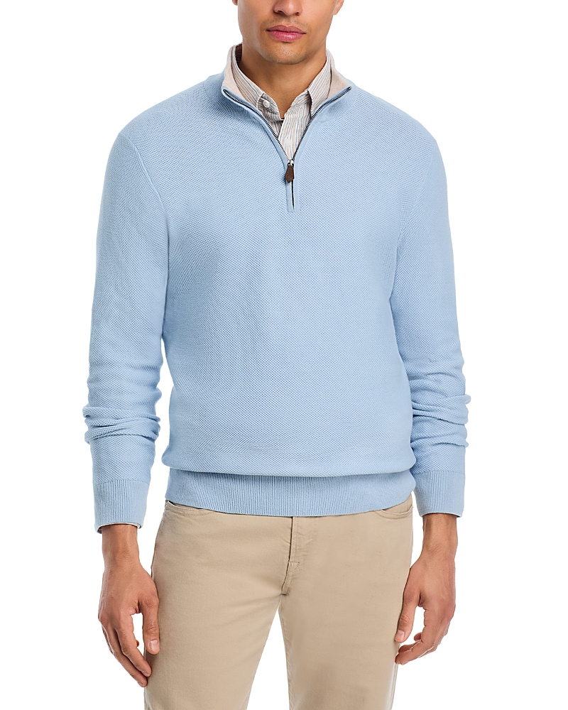 The Men's Store at Bloomingdale's Cotton Tipped Textured Birdseye Half Zip Sweater - Exclusive